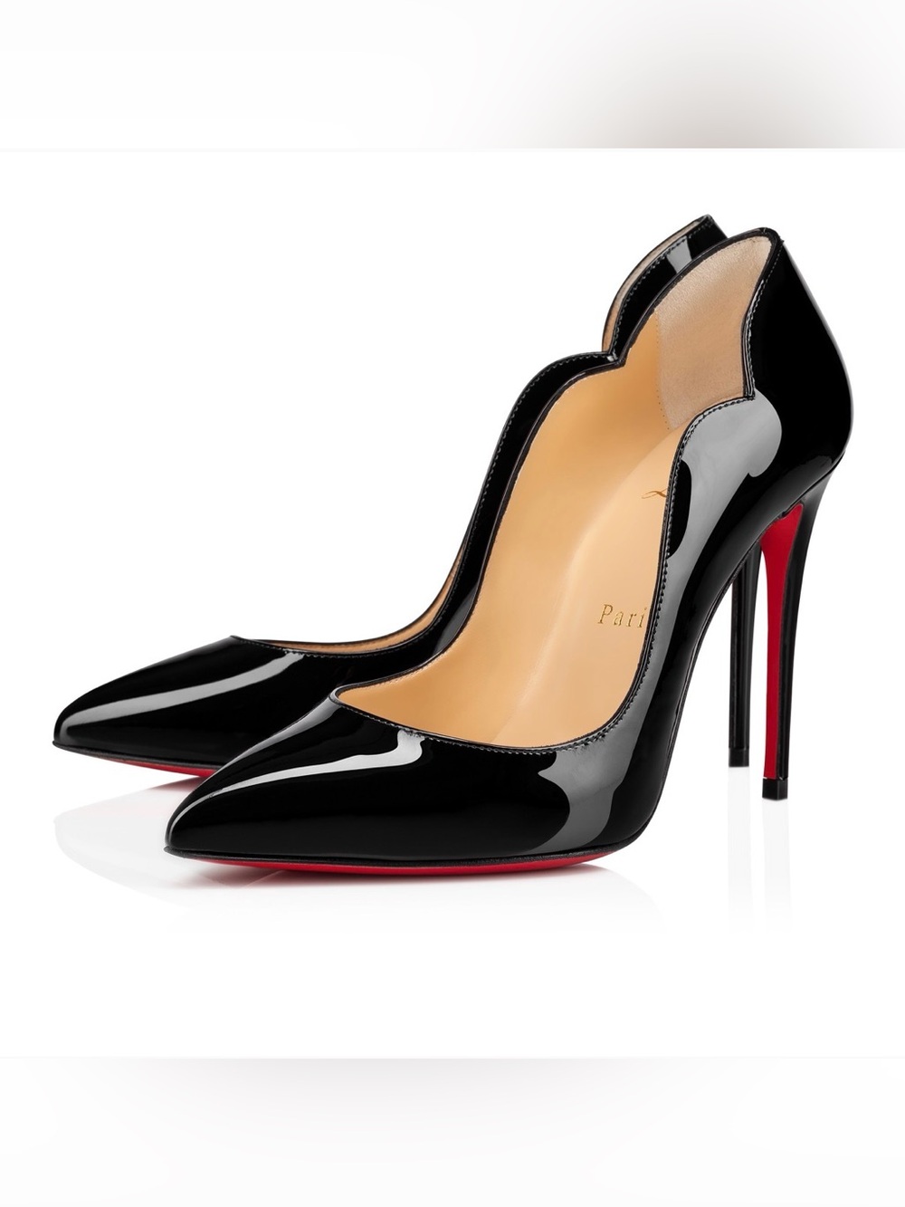 Christian Louboutin Black Patent Scalloped High Heel Pump - Hot Chick 100